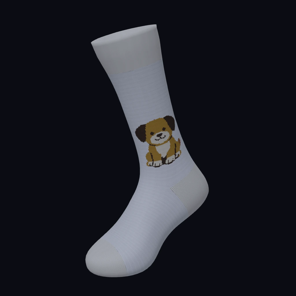 Cute pixel art puppy dog sock design brown white