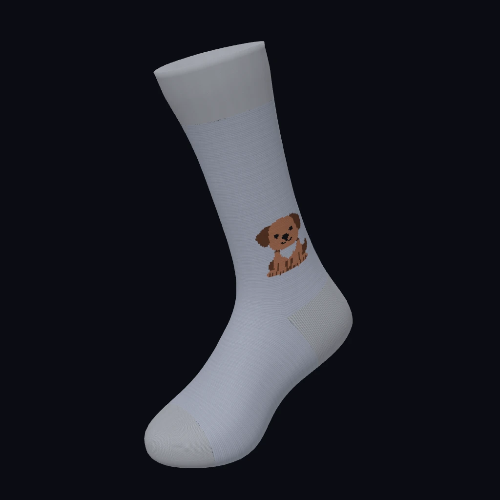 Cute pixel dog sock design brown white playful animal motif